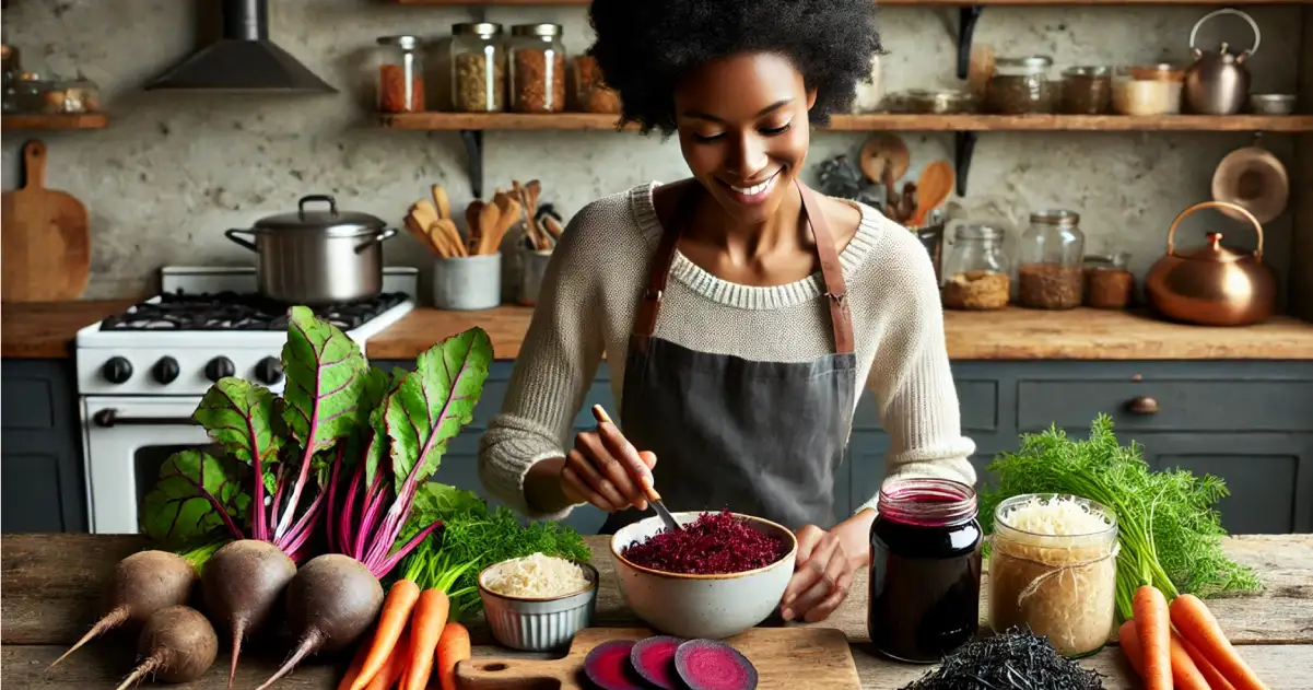 5_Foods_Fulvic_Acid_Blog_1200x630 Woman cooking with beets, carrots and sauerkraut
